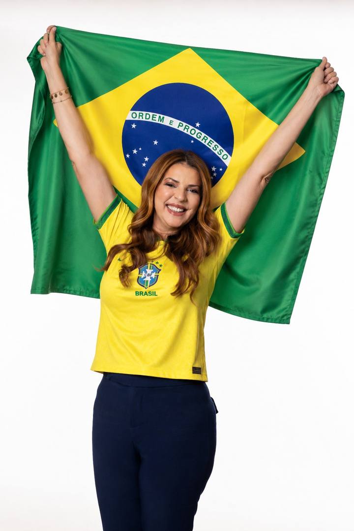 Nina Souza com a bandeira do Brasil